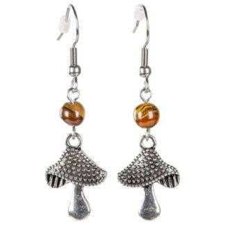 Tiger Eye Mushroom Earrings 1.75"