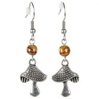 Tiger Eye Mushroom Earrings 1.75"