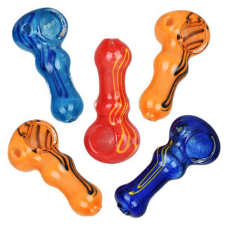 Two-Toned Tiger Stripe Glass Spoon Pipe - 2.75" (Colors Vary)