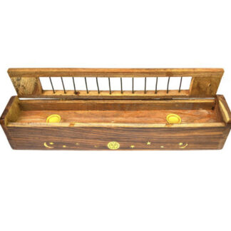 Wood Box Incense Burner All-in-One / Celestial Design 12"