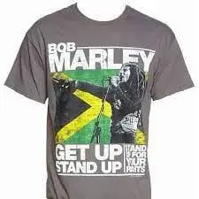 Zion Rootswear Bob Marley Get Up Stand Up T-Shirt (Charcoal) Medium