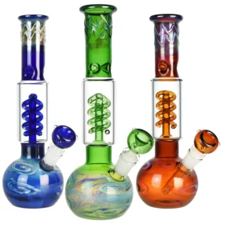Milky Fade Coil Perc Glass Water Pipe 11.75" 14mm - Colors Vary