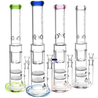 Pulsar Halcyon Honeycomb Glass Water Pipe 17" 14mm - Colors Vary