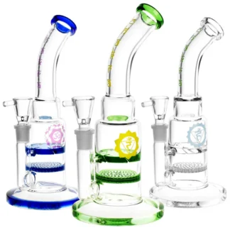 Honeycomb & Vortex Perc Glass Water Pipe 9" 14mm - Colors Vary