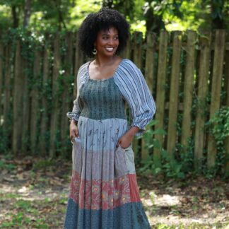 Sacred Threads Florals & Striped Smocked Patchwork Dress