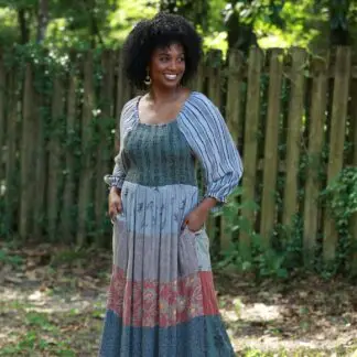 Sacred Threads Florals & Striped Smocked Patchwork Dress