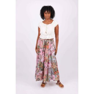 Sacred Threads Patchwork Floral Maxi Skirt Mauve