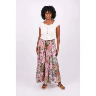 Sacred Threads Patchwork Floral Maxi Skirt Mauve