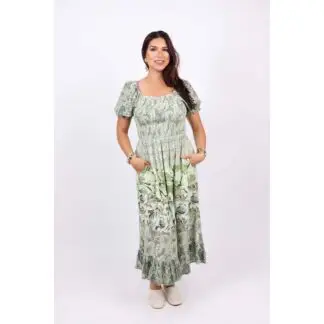 Sacred Threads Puff Sleeve Mint Patchwork Maxi Dress
