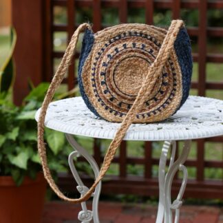Sacred Threads Round Jute Bag Aztec Blue