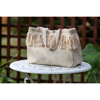 Sacred Threads Beige Fringe Boho Tote Bag