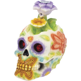 Fujima Pastel Flower Skull Backflow Incense Burner 6"