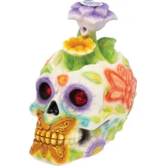Fujima Pastel Flower Skull Backflow Incense Burner 6"