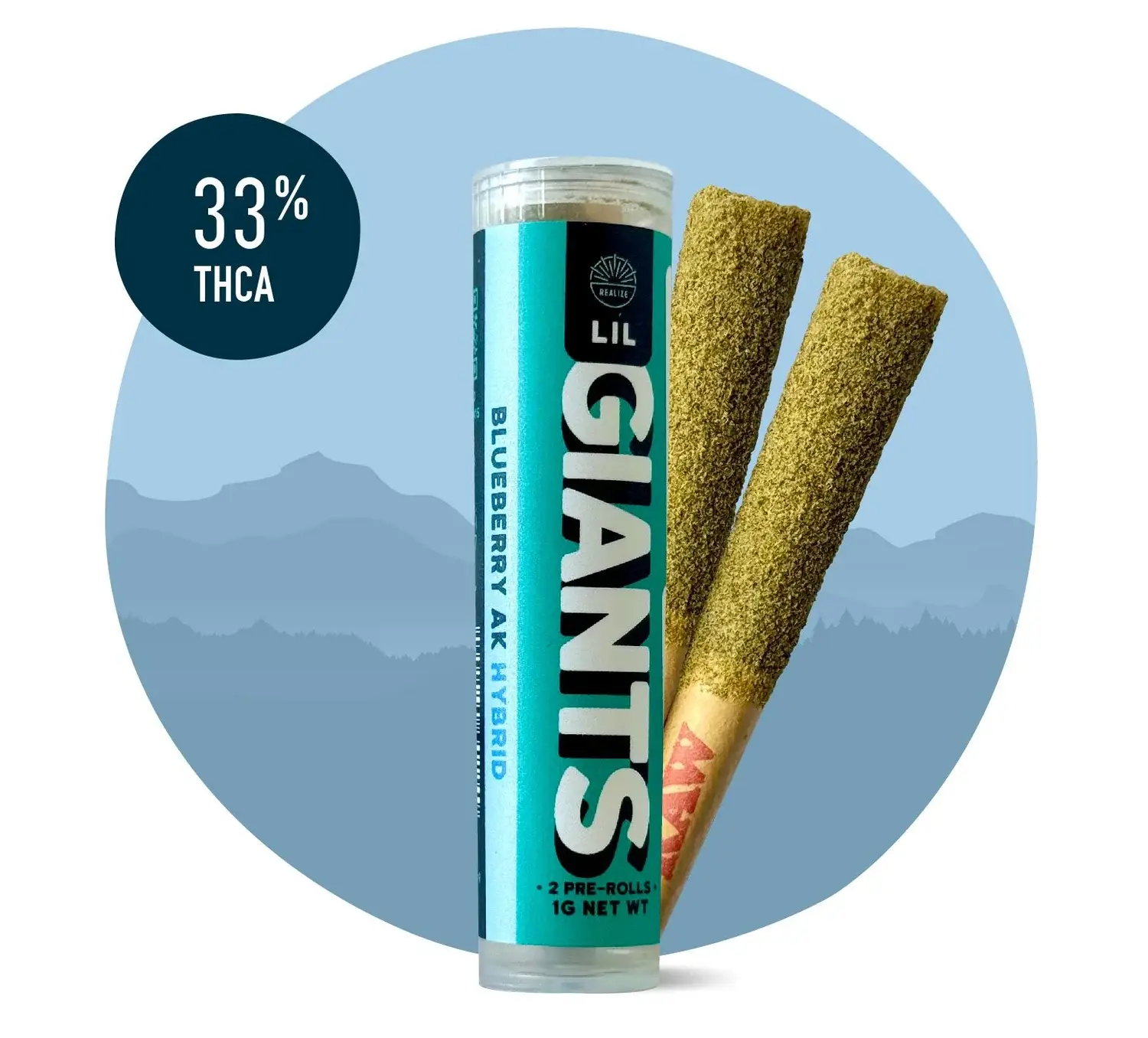 Realize Lil Giants THCA Pre Rolls .5g 2ct Blueberry AK (H)