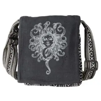 Black Sun & Moon Crossbody Bag w/ Flap Closure 8" x 9" x 2"