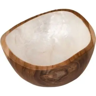 Round Teak Bowl w/ White Shell Inlay 4.5"