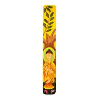 Handpainted Buddha Wood Incense Ashcatcher 10"